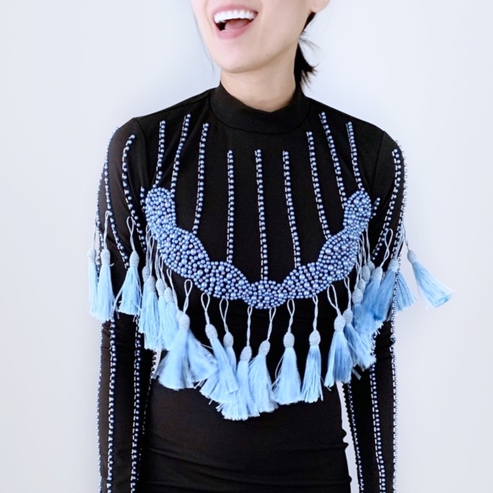 BEADED TASSEL BODYCON MINI DRESS - Picture 2 of 9